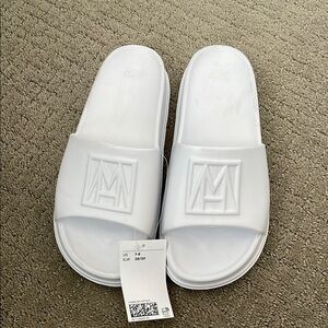 H&M White Embossed Slide Sandals